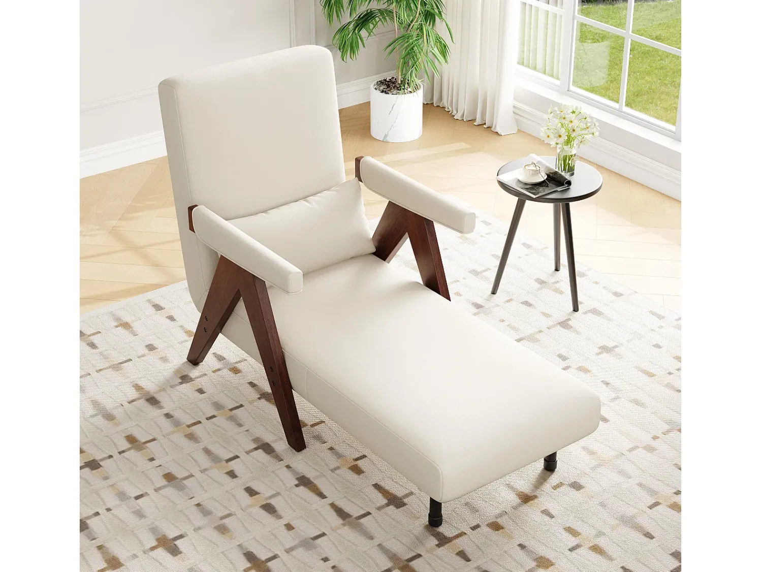 ModernLuxe Poltrona individual 64x68,5x93 cm - conversível 3 em 1 - estofada - linho - bege + marrom^ Poltrona