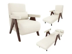 ModernLuxe Poltrona individual 64x68,5x93 cm - conversível 3 em 1 - estofada - linho - bege + marrom^ Poltrona