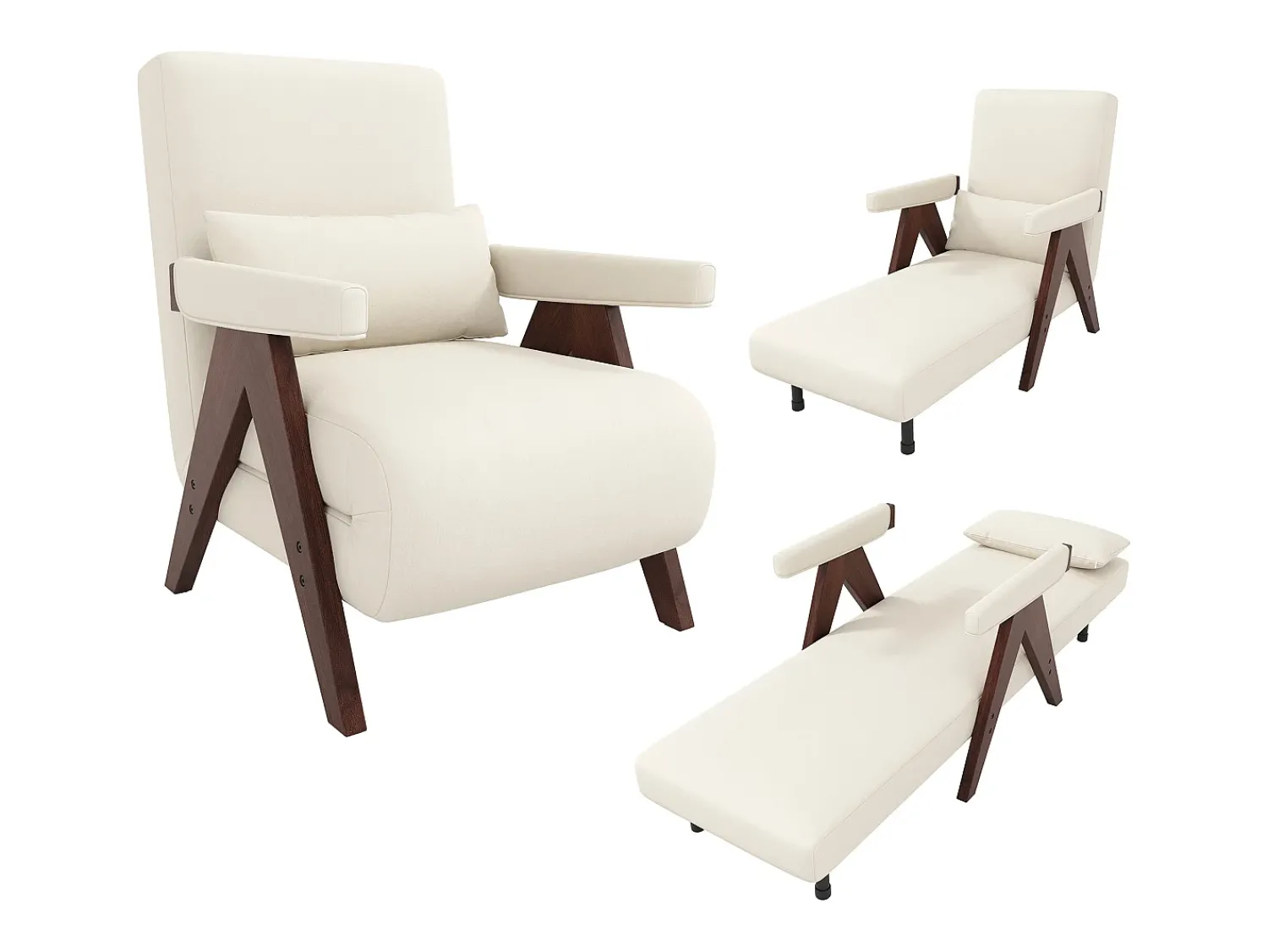 ModernLuxe Poltrona individual 64x68,5x93 cm - conversível 3 em 1 - estofada - linho - bege + marrom^ Poltrona