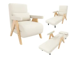 Poltrona|ModernLuxe Poltrona individual 64x68,5x93 cm - conversível 3 em 1 - estofada - linho - bege + natural Natural claro / Branco