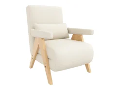 Poltrona|ModernLuxe Poltrona individual 64x68,5x93 cm - conversível 3 em 1 - estofada - linho - bege + natural Natural claro / Branco