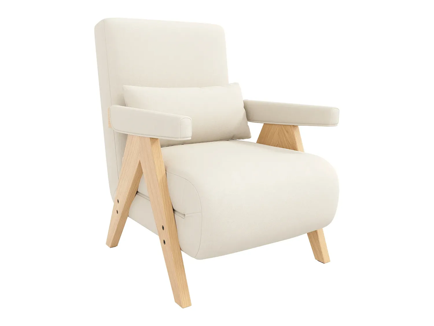 Poltrona|ModernLuxe Poltrona individual 64x68,5x93 cm - conversível 3 em 1 - estofada - linho - bege + natural Natural claro / Branco
