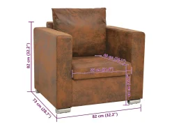 Poltrona*vidaxl Poltrona marrom 82x73x82 cm camurça sintética Natural claro