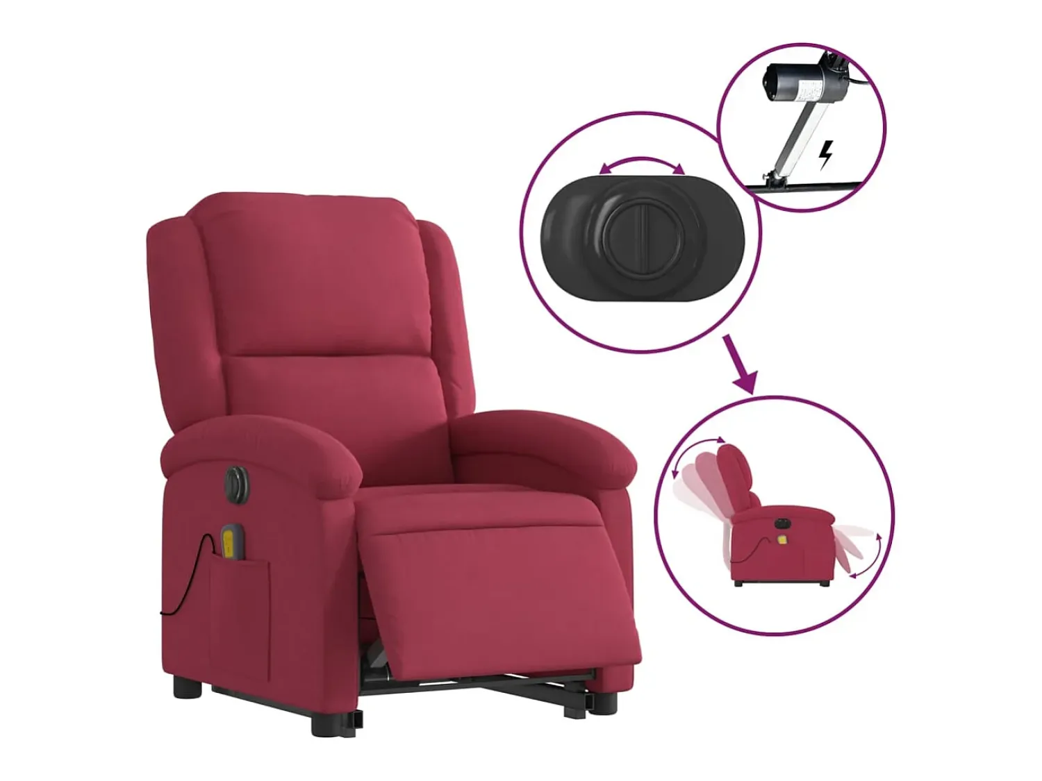 Poltrona| Poltrona massagens elevatória elétrica veludo -tinto SHL880212 Vermelho