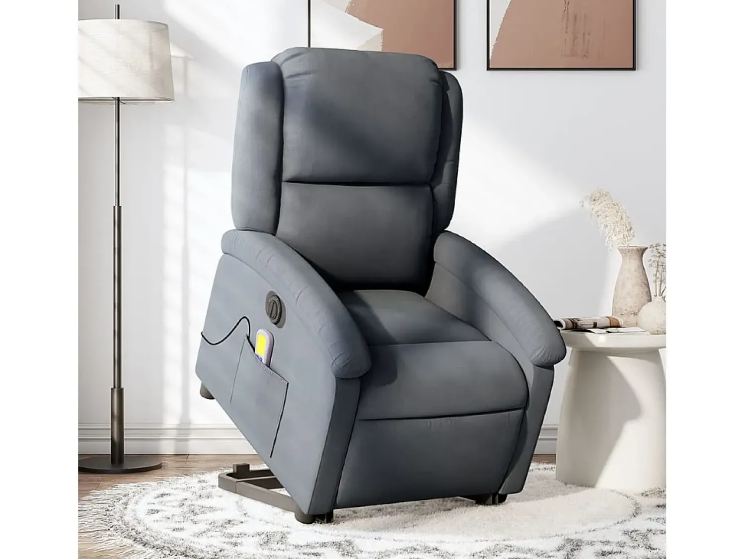 Poltrona massagens elevatória elétrica veludo cinzento-escuro SHL427517^ Poltrona