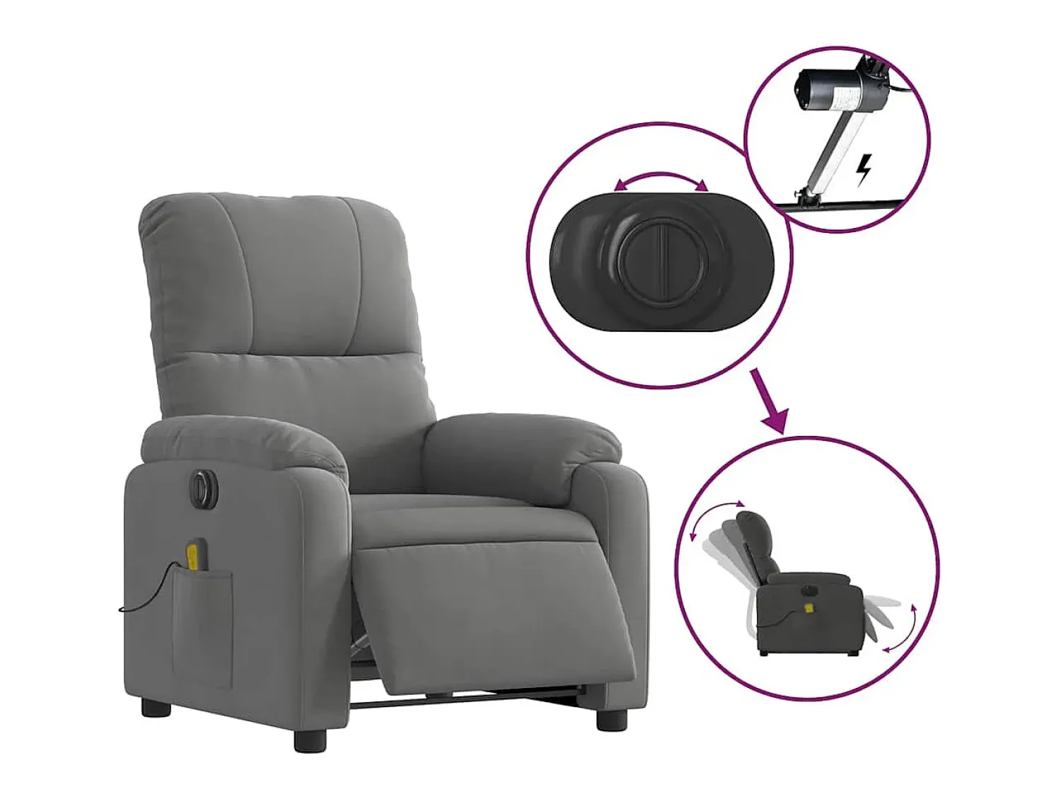 Poltrona* Poltrona massagens elétrica elevatória microfibra cinza-escuro SHL449417 Cinza antracite