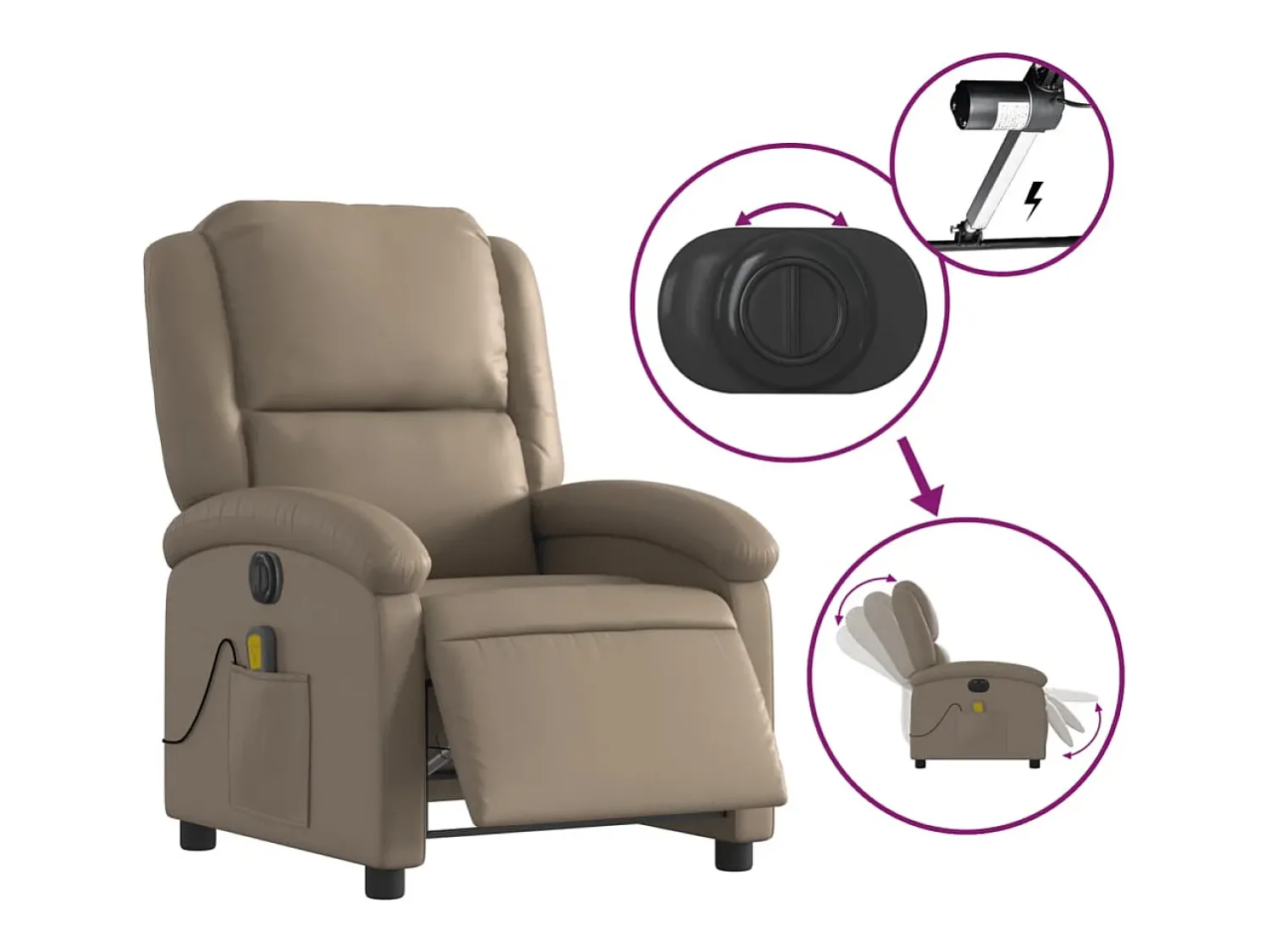 Poltrona| Poltrona massagens reclinável elétrica couro artif. cappuccino SHL636162 Castanho