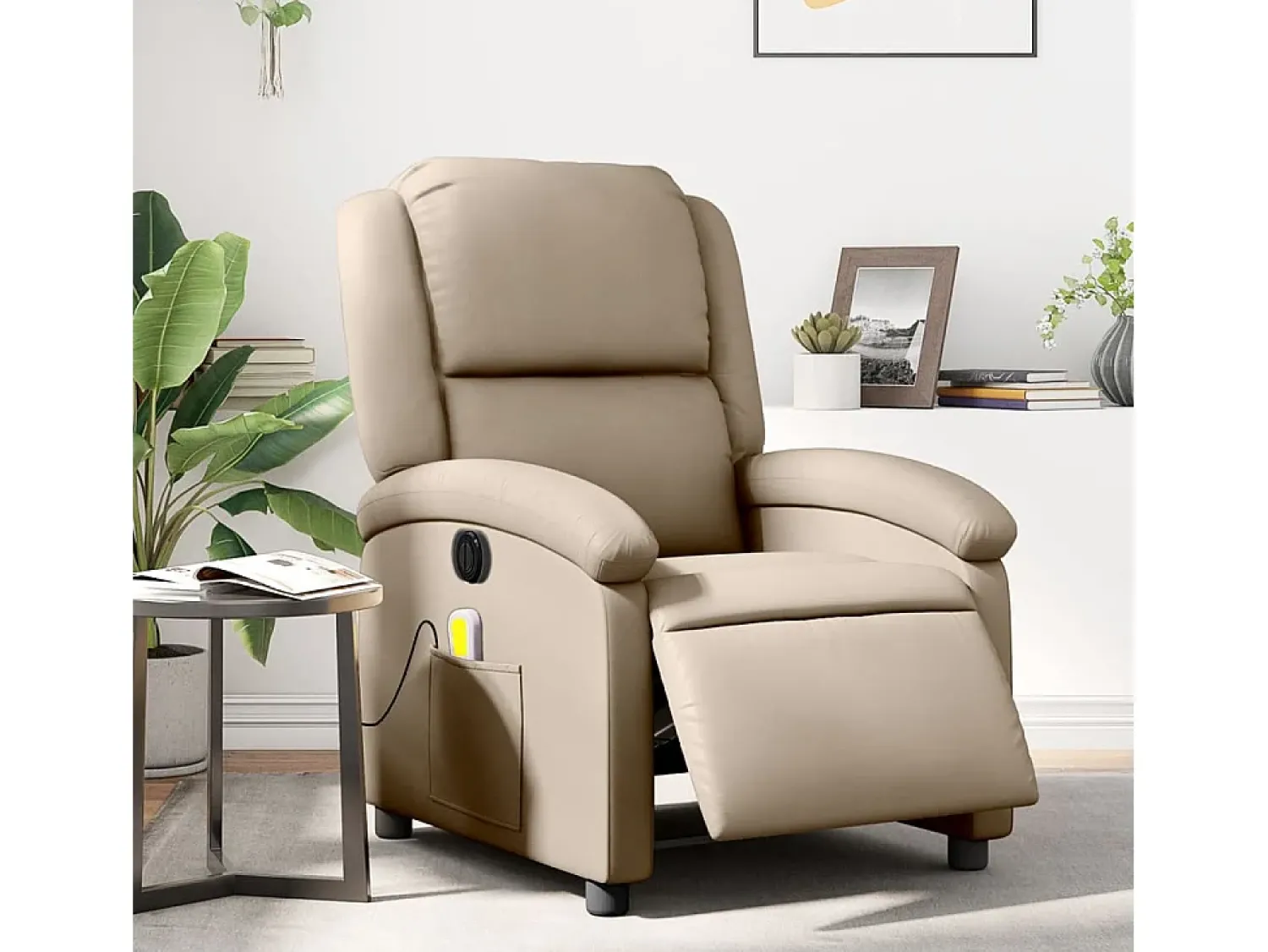 Poltrona| Poltrona massagens reclinável elétrica couro artif. cappuccino SHL636162 Castanho