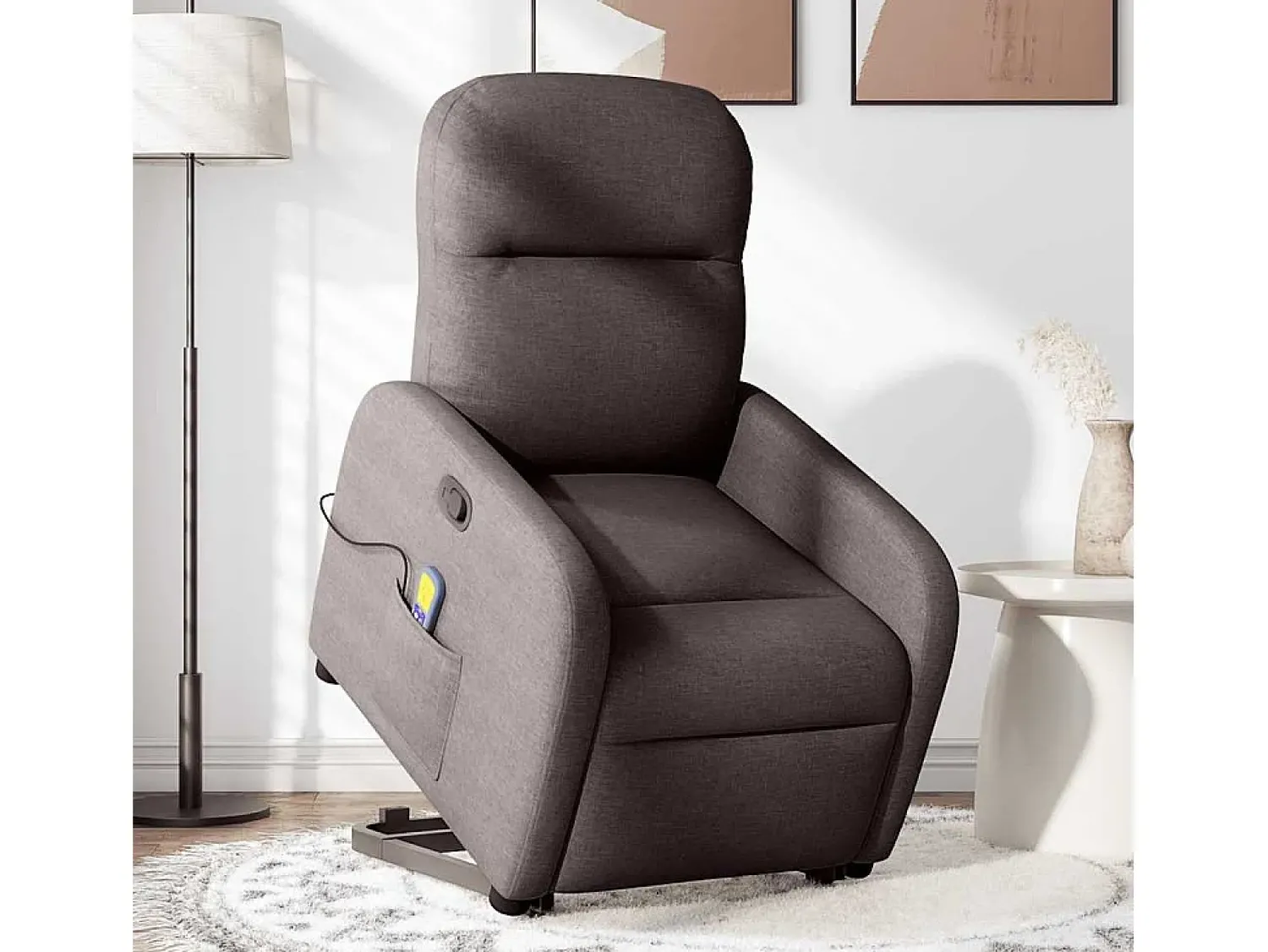 Poltrona|vidaxl Poltrona massagens reclinável elevatória tecido -escuro Castanho