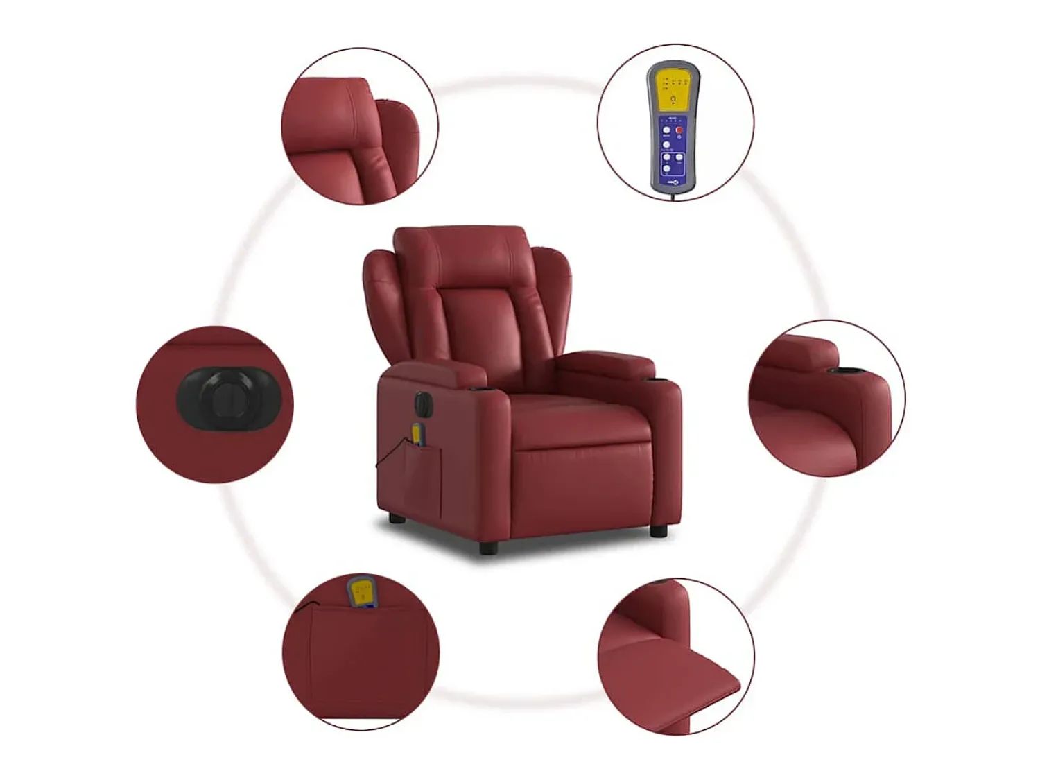 Poltrona| Poltrona massagens reclin. elétrica couro artif. -tinto SHL301617 Vermelho