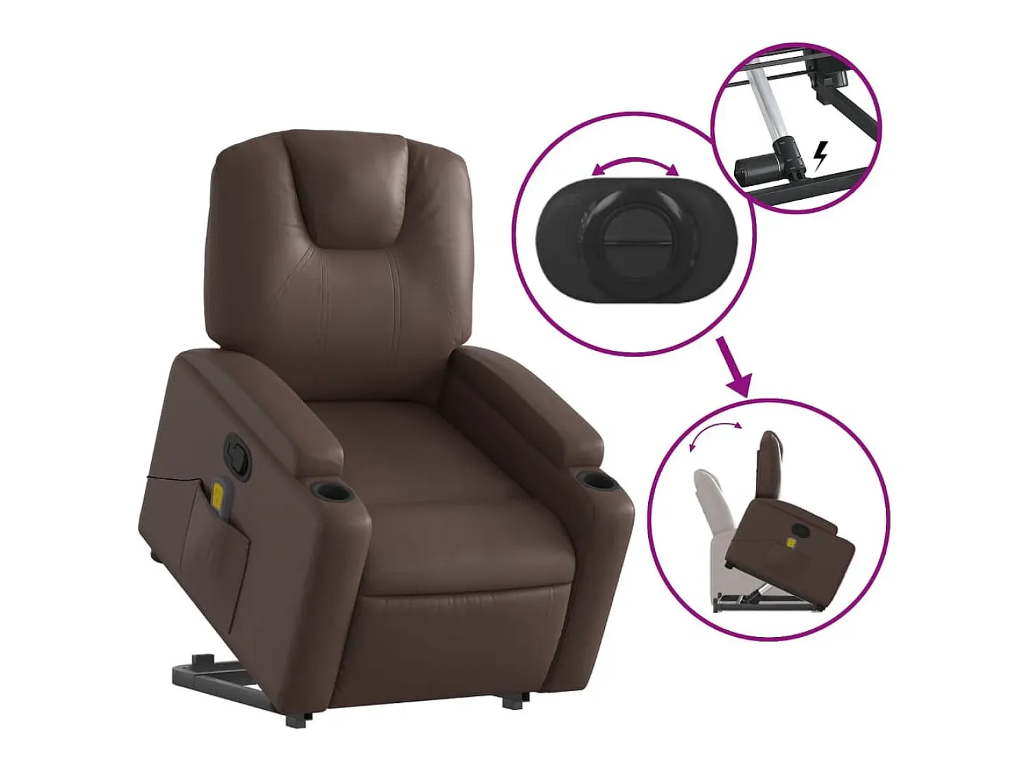Best Poltrona massagens reclinável elevatória couro artif. SHL792600 Castanho
