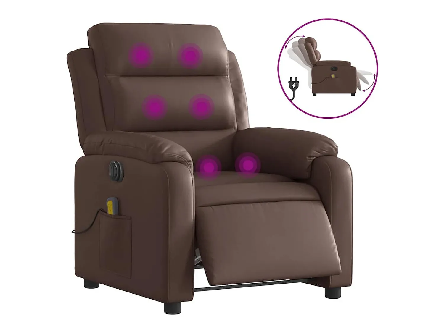 Poltrona|vidaxl Poltrona massagens reclinável elétrica couro artif. Castanho