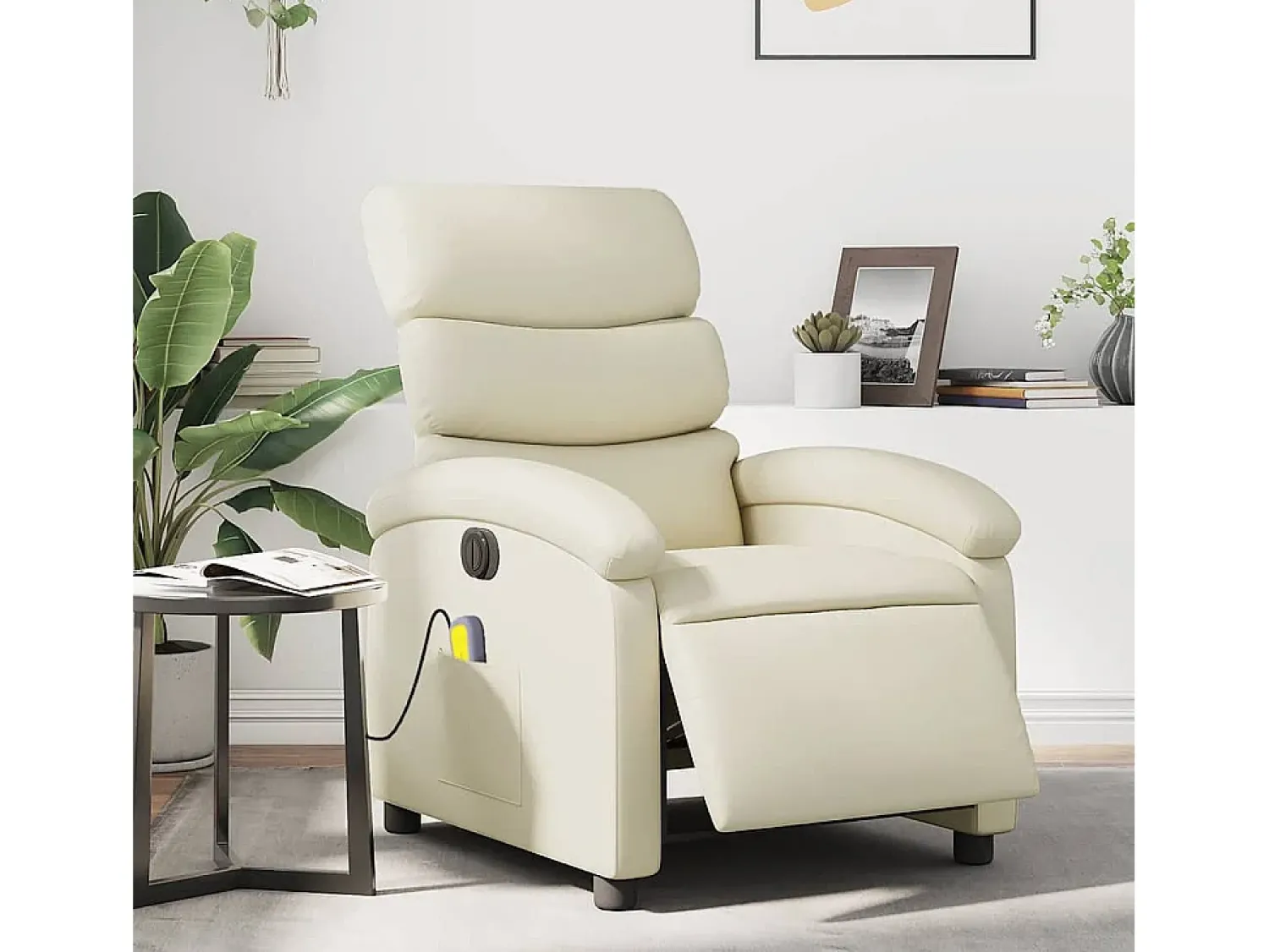 Poltrona* Poltrona massagens reclinável elétrica couro artificial SHL798389 Creme