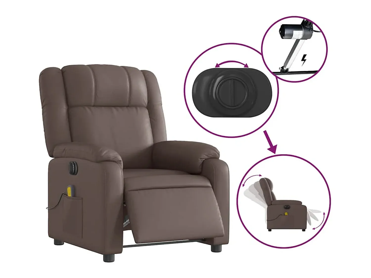 Poltrona massagens reclinável elétrica couro artif. SHL455077^ Poltrona