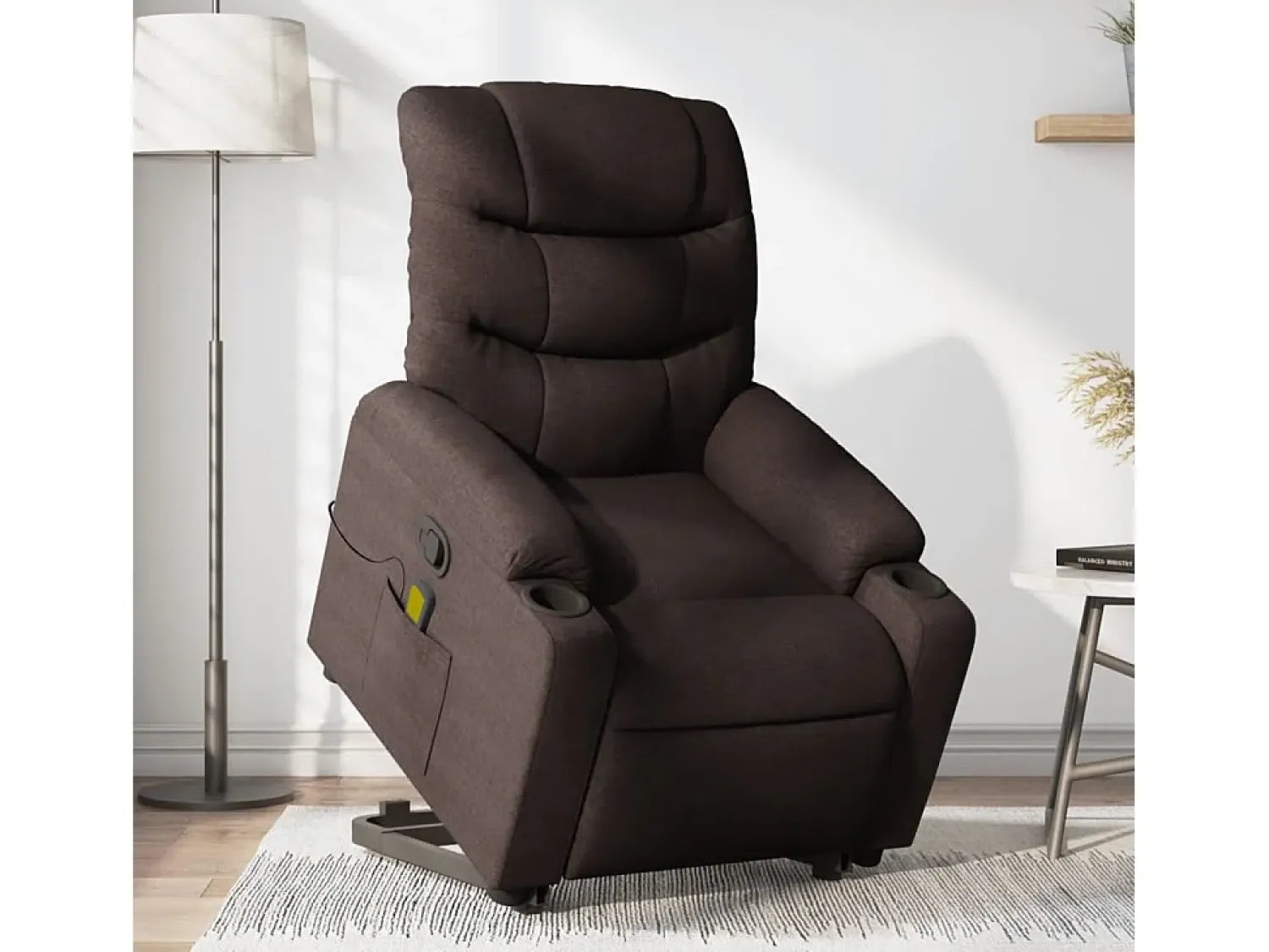 New Poltrona massagens reclinável elevatória tecido -escuro SHL262164 Castanho