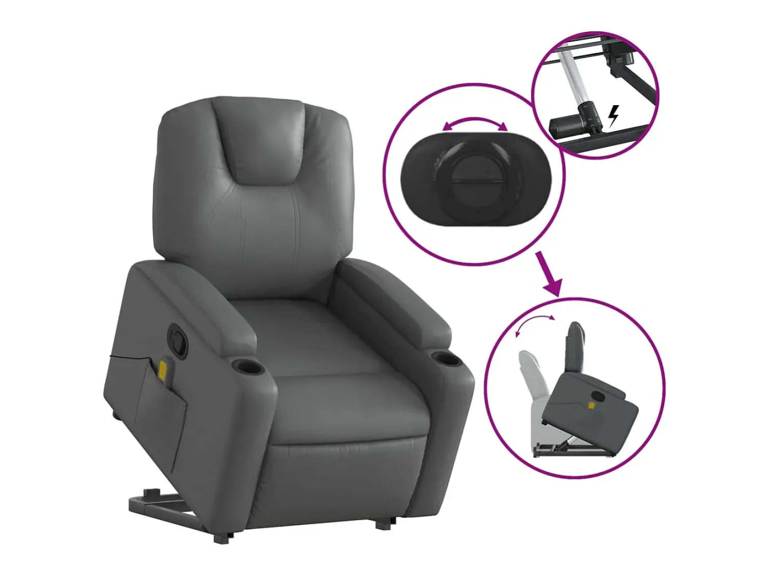 Discount Poltrona massagens reclinável elevatória couro artif. SHL374044 Cinzento