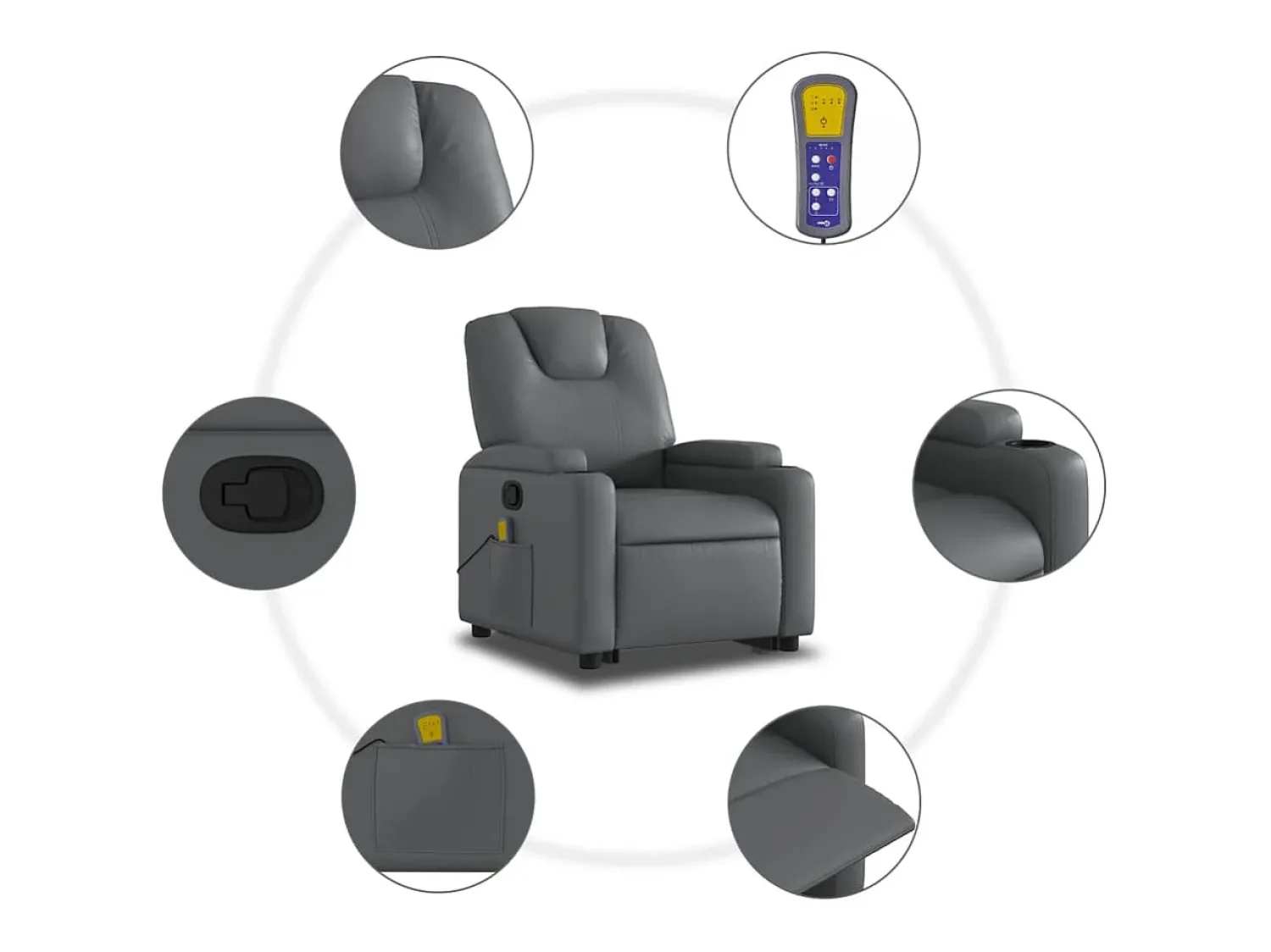 Discount Poltrona massagens reclinável elevatória couro artif. SHL374044 Cinzento