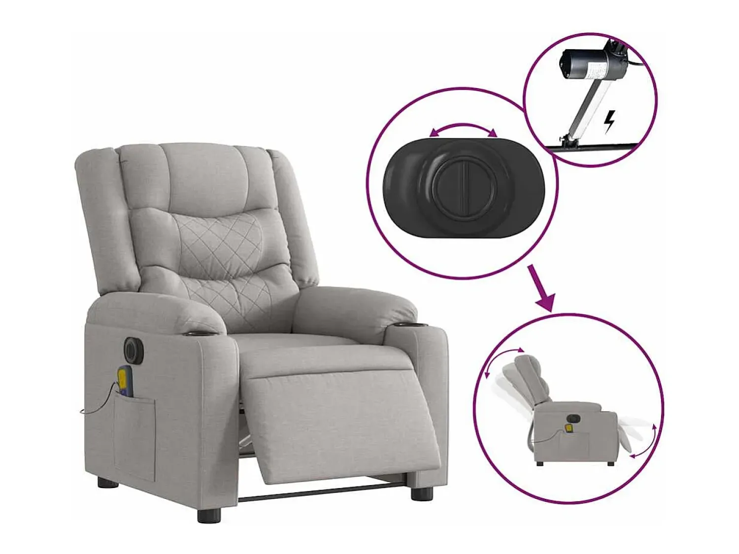 Poltrona massagens reclinável elétrica tecido -nublado SHL435645^ Poltrona