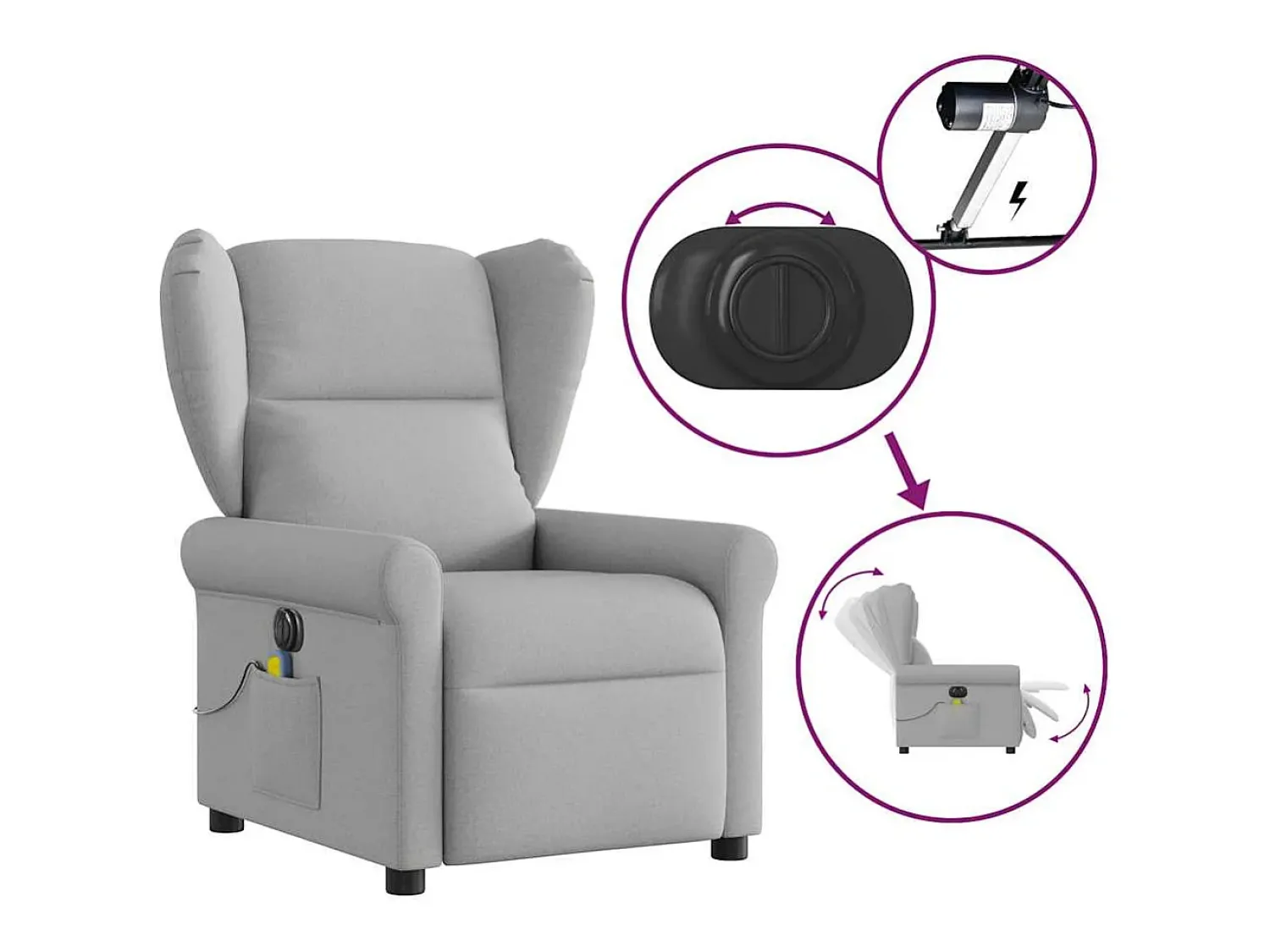New Poltrona massagens reclinável elétrica tecido -nublado SHL864595 Cinzento