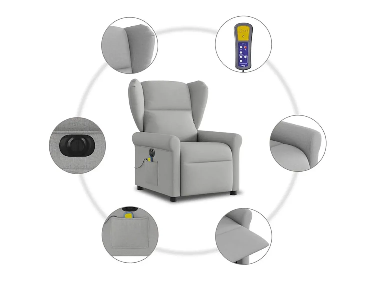 New Poltrona massagens reclinável elétrica tecido -nublado SHL864595 Cinzento