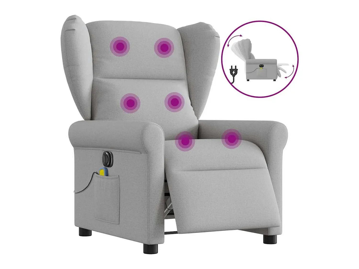 New Poltrona massagens reclinável elétrica tecido -nublado SHL864595 Cinzento