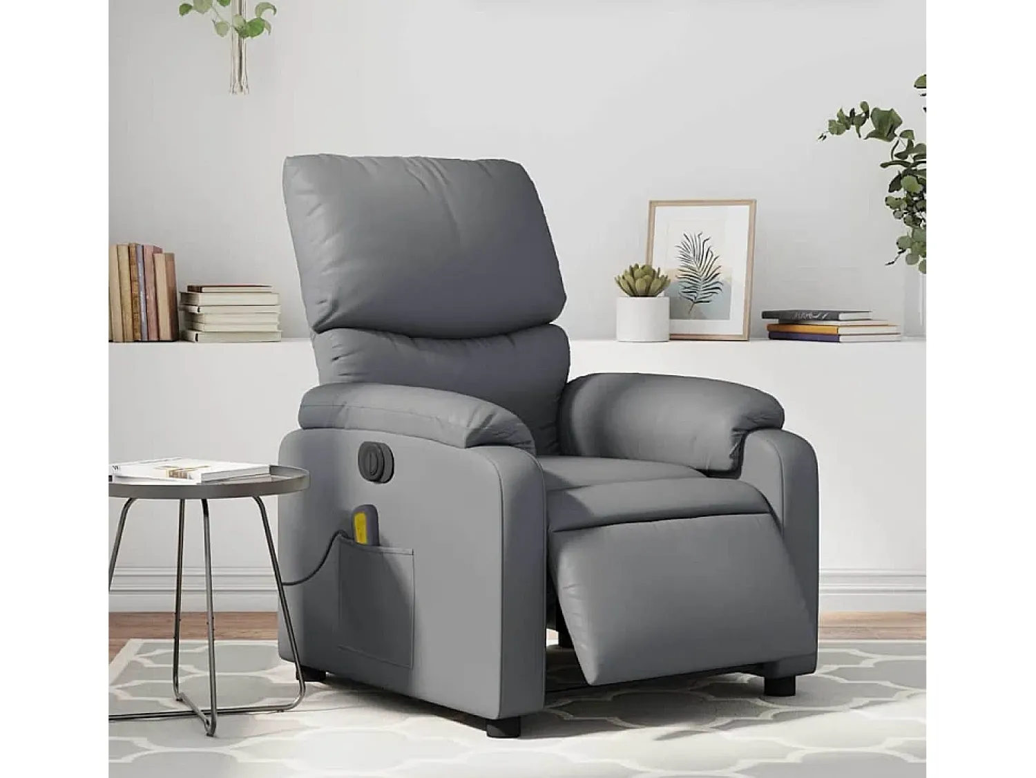 Poltrona massagens reclinável elétrica couro artif. SHL855239 Cinzento