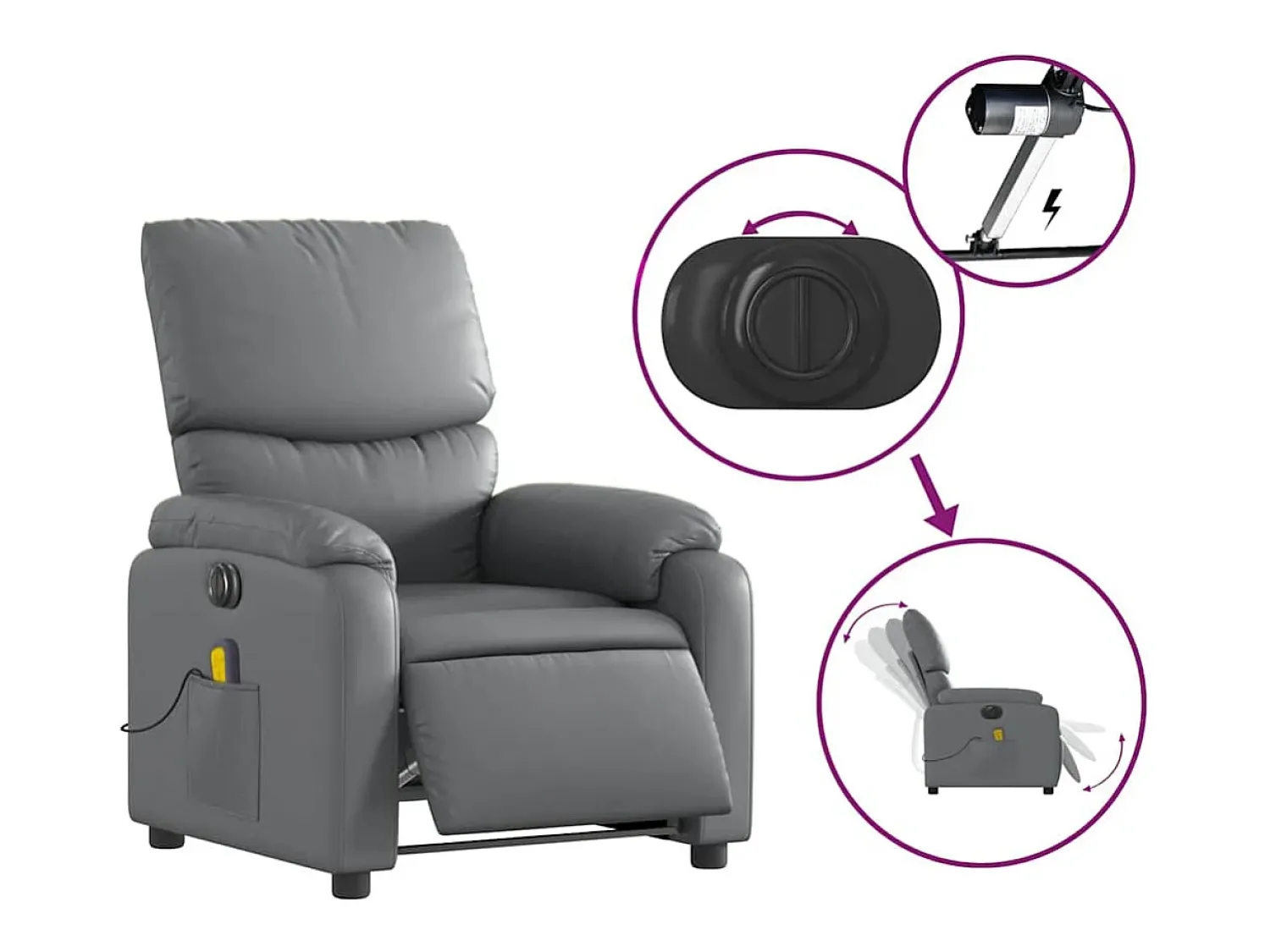 Poltrona massagens reclinável elétrica couro artif. SHL855239 Cinzento