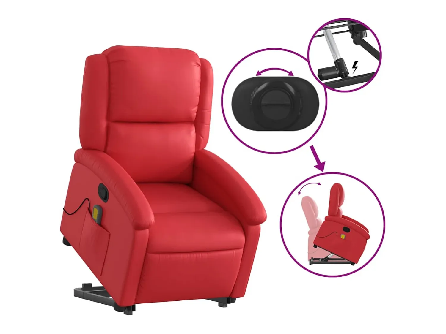 Poltrona| Poltrona massagens reclinável elevatória couro artif. SHL349011 Vermelho