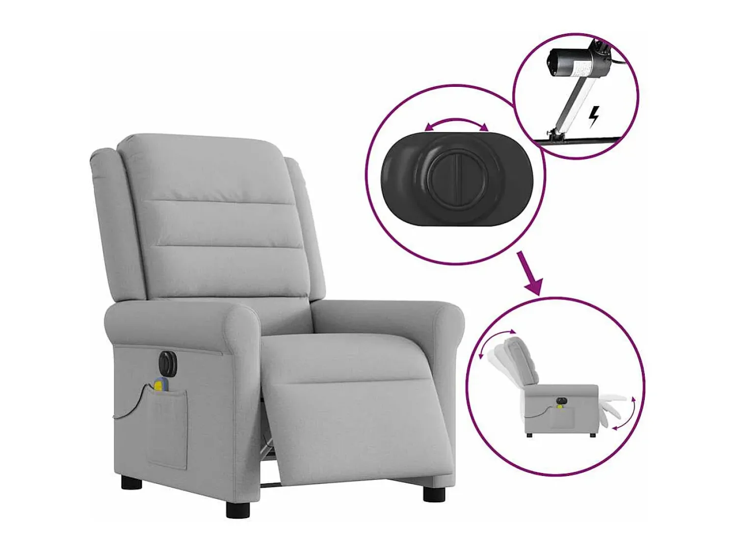 Poltrona| Poltrona massagens reclinável elétrica tecido -nublado SHL462167 Cinzento