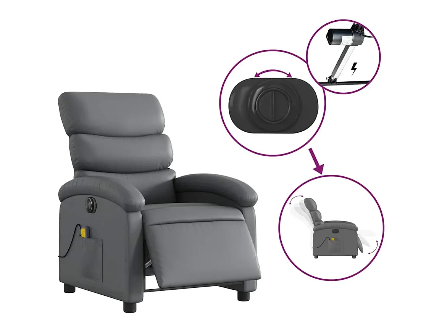 Best Poltrona massagens reclinável elétrica couro artif. SHL429781 Cinzento