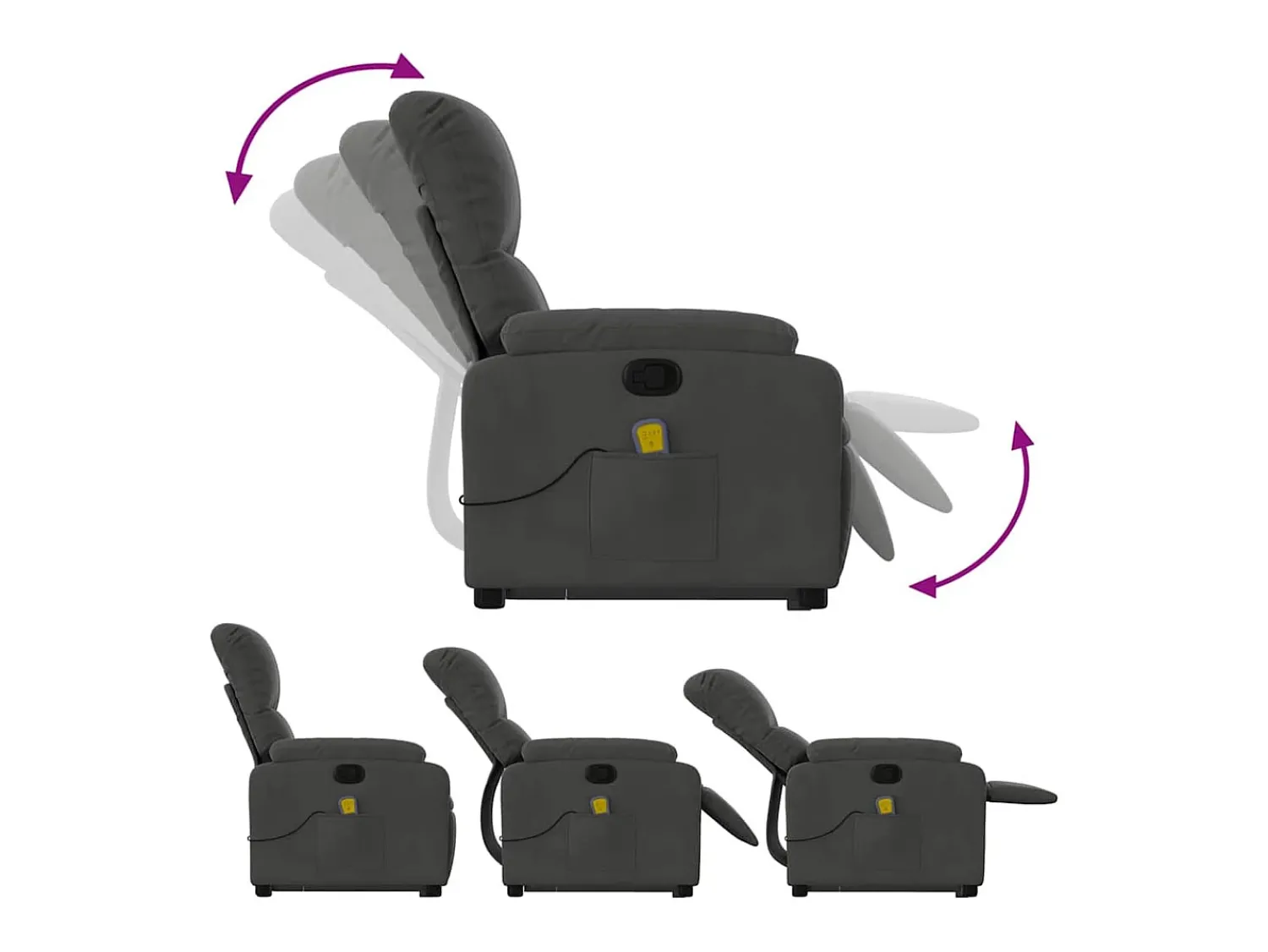 Poltrona massagens reclin. elevatória microfibra cinza-escuro SHL254807^ Poltrona