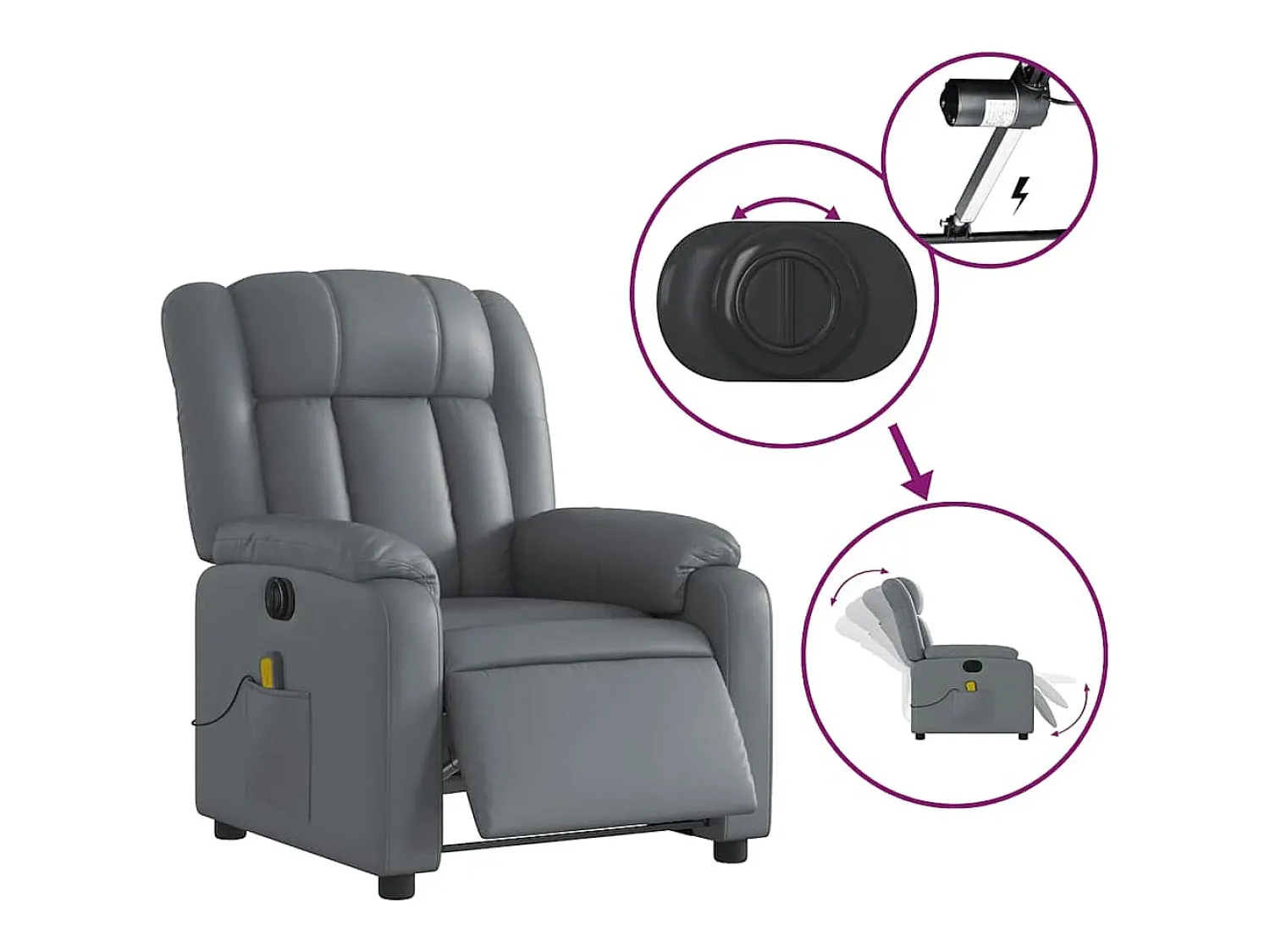 Sale Poltrona massagens reclinável elétrica couro artif. SHL641516 Cinzento
