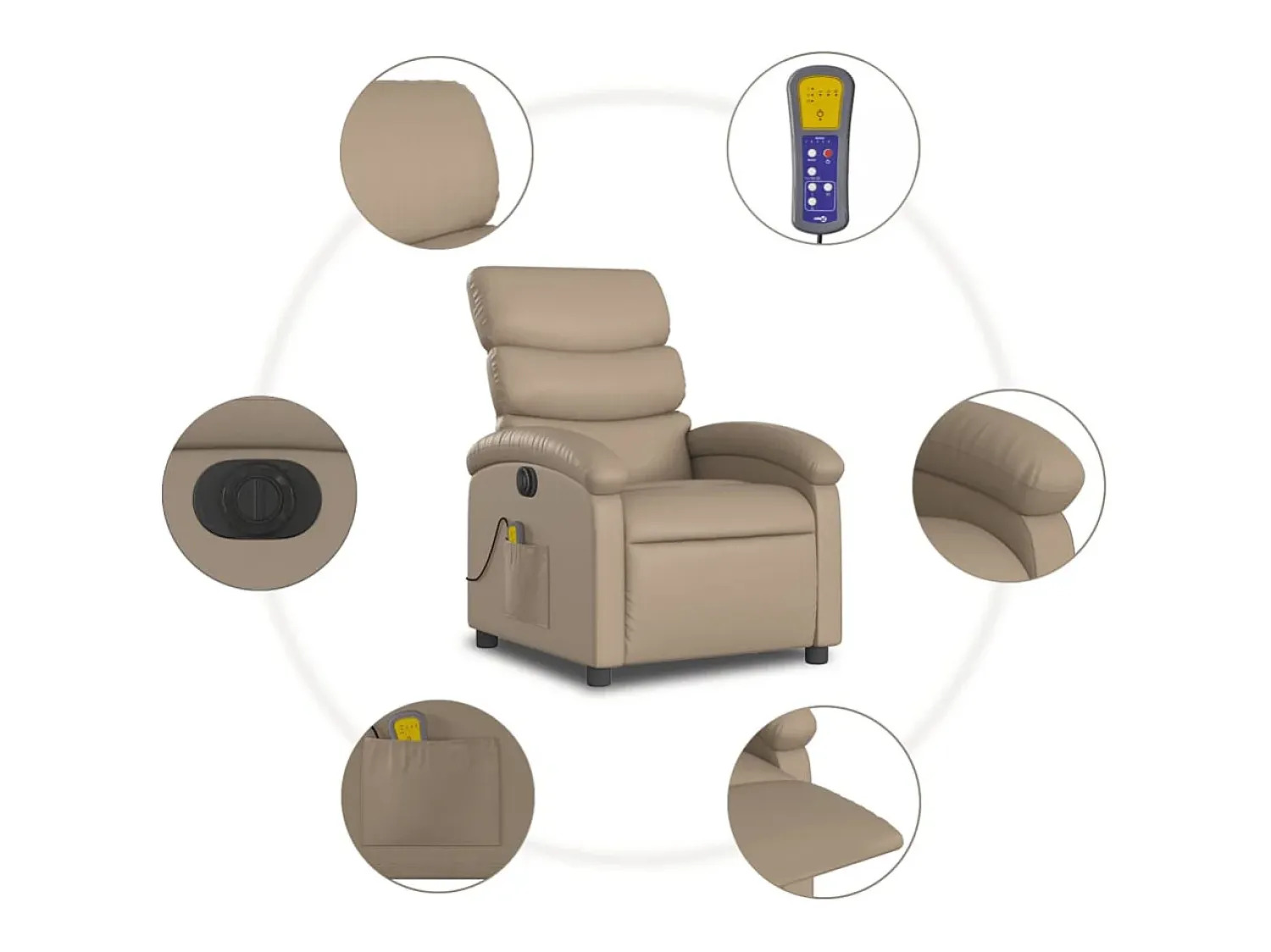 Poltrona massagens reclinável elétrica couro artif. cappuccino SHL371798^ Poltrona