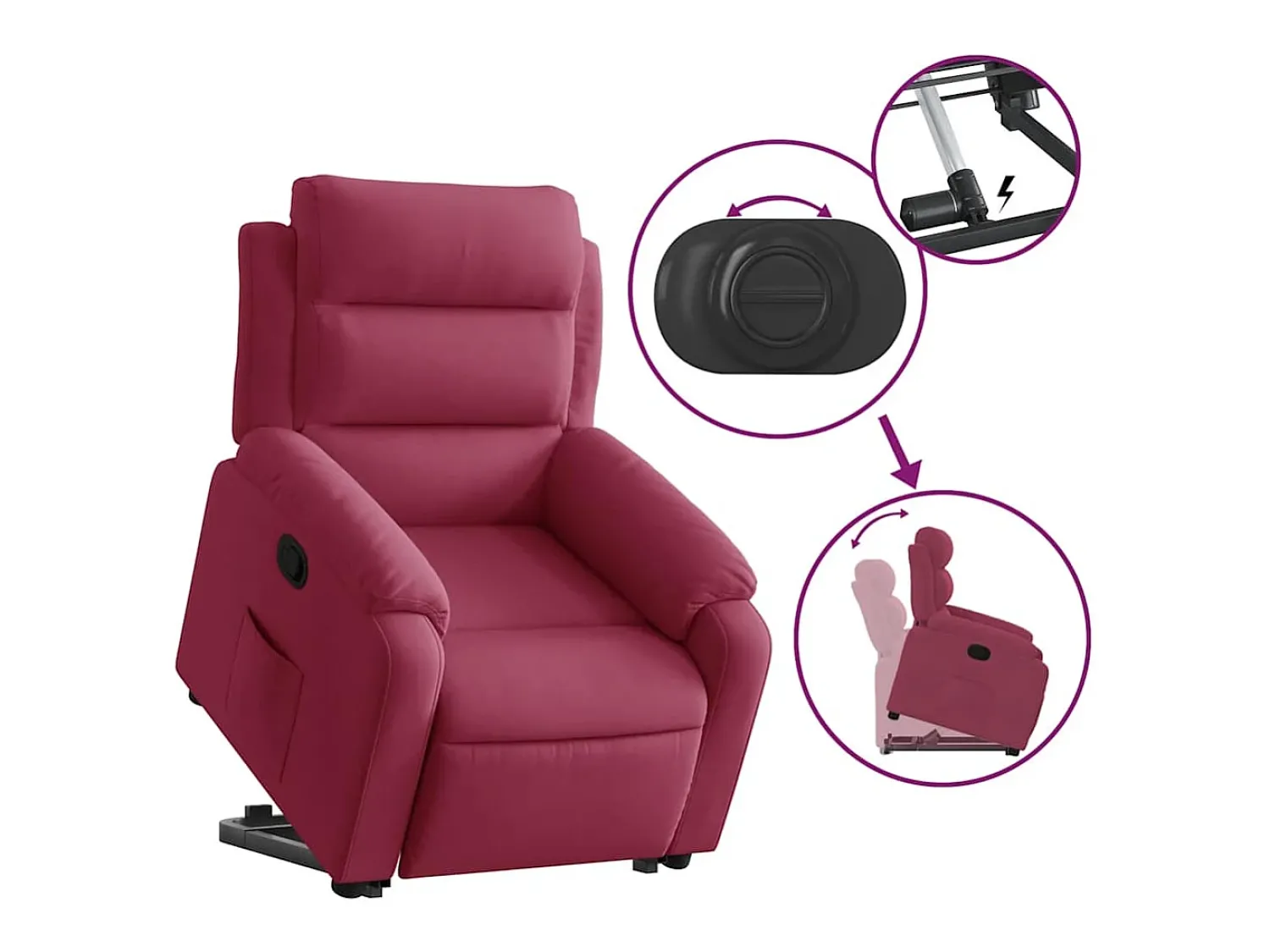 Best Poltrona massagens reclinável elevatória veludo tinto SHL837174 Vermelho