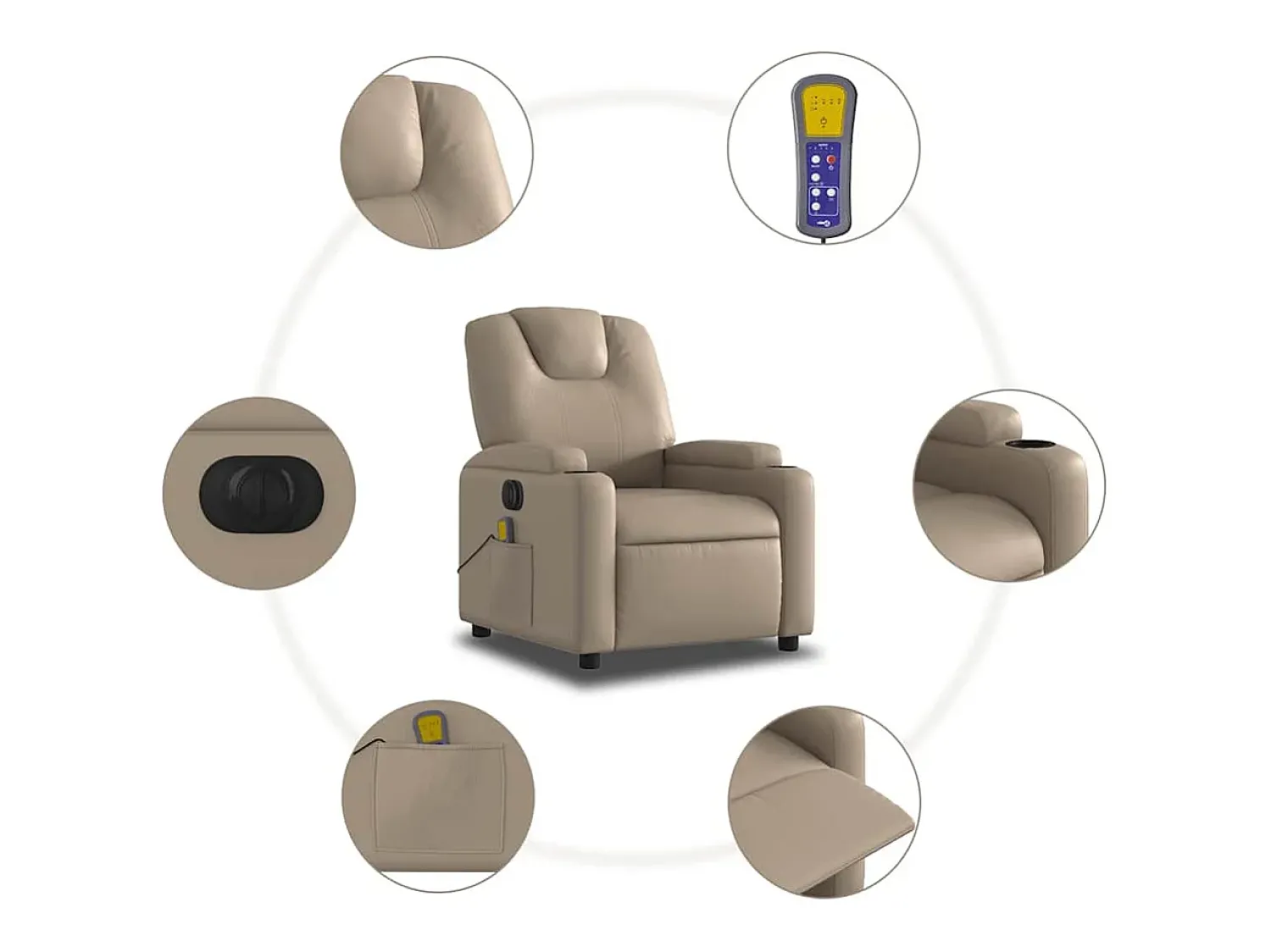 Poltrona* Poltrona massagens reclinável elétrica couro artif. cappuccino SHL322318 Castanho