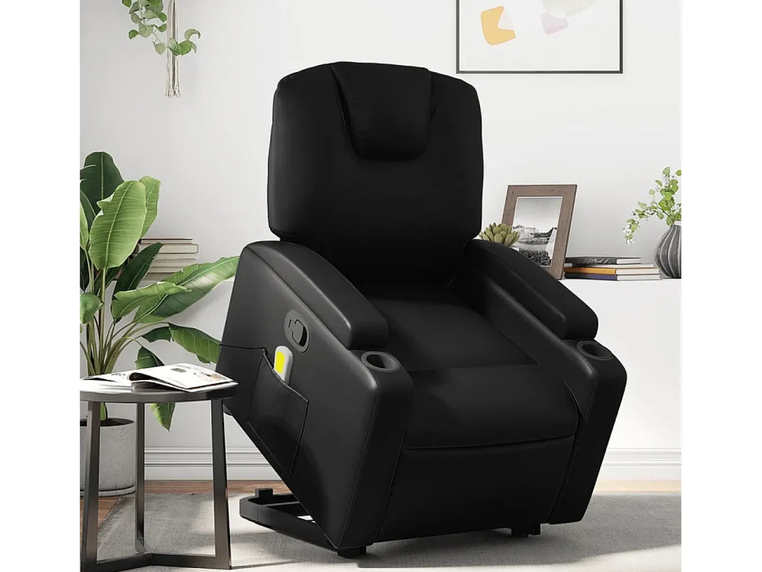 Poltrona massagens reclinável elevatória couro artificial SHL493933 Preto