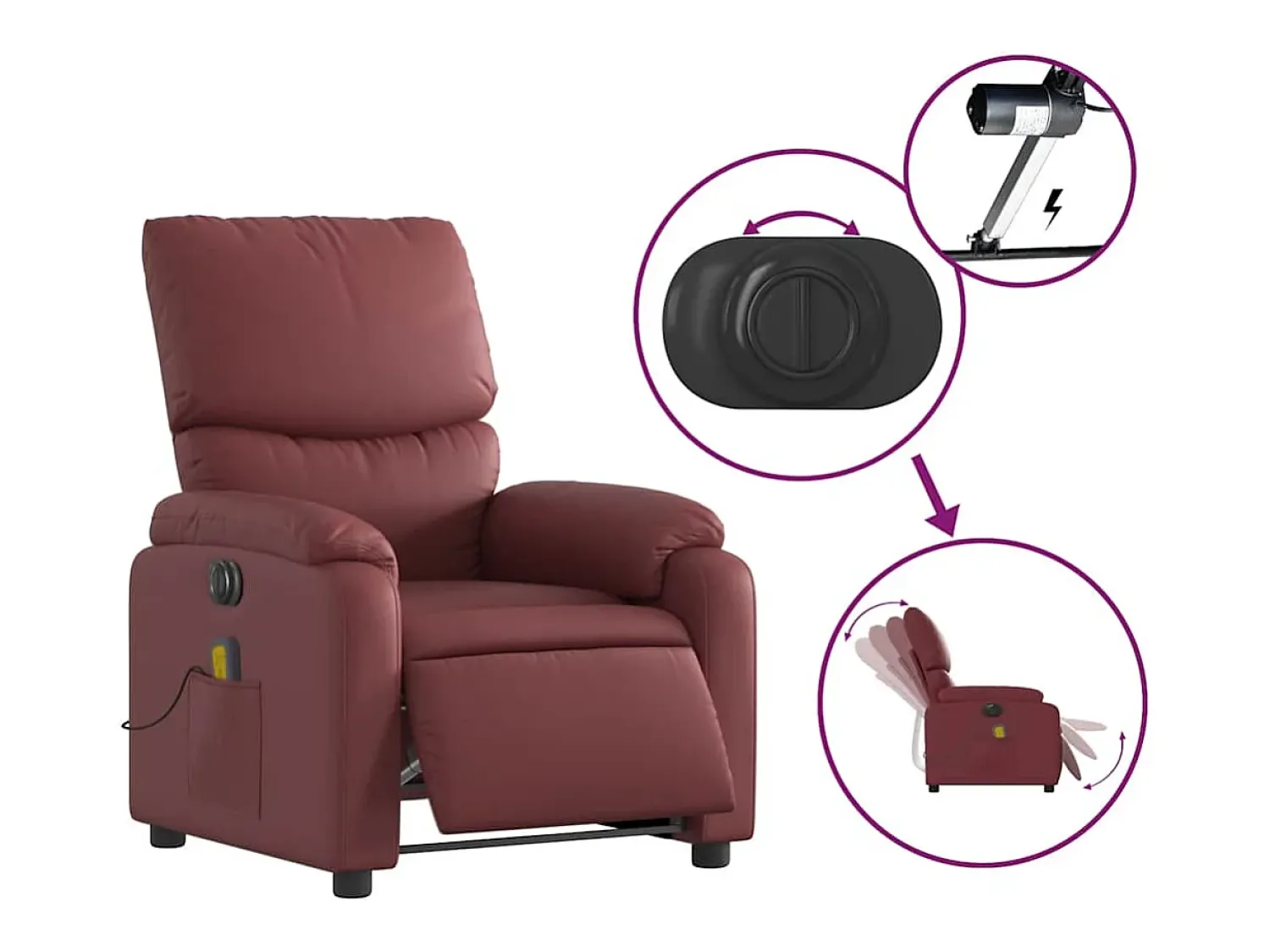 Poltrona| Poltrona massagens reclin. elétrica couro artif. -tinto SHL473794 Vermelho