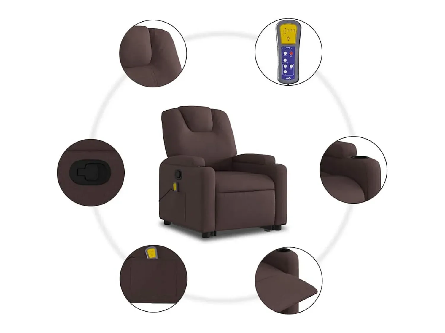 Poltrona massagens reclinável elevatória tecido -escuro SHL708248^ Poltrona