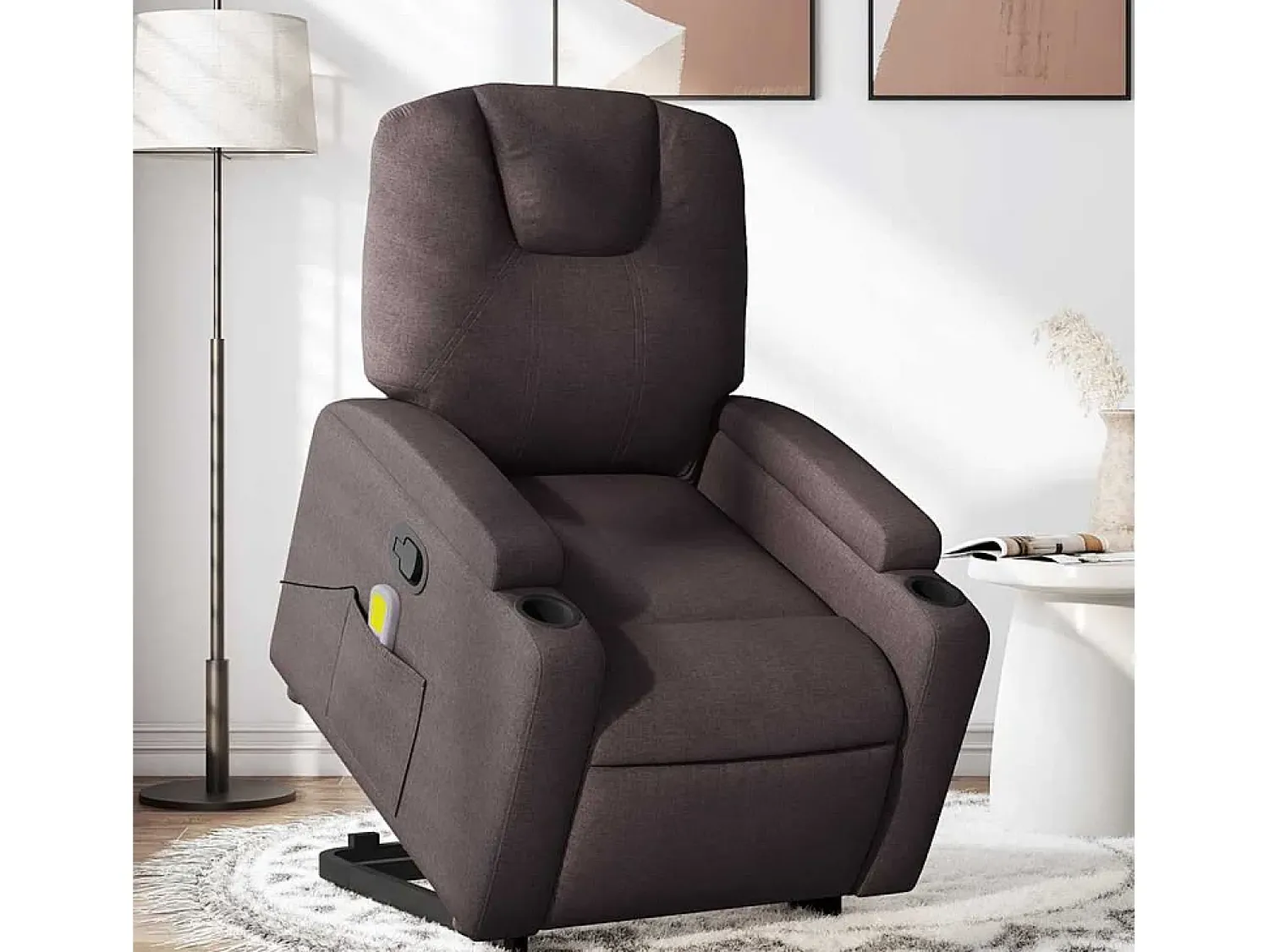 Poltrona massagens reclinável elevatória tecido -escuro SHL708248^ Poltrona