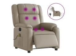 vidaxl Poltrona massagens reclinável elétrica couro artif. cappuccino^ Poltrona