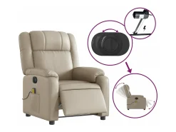 vidaxl Poltrona massagens reclinável elétrica couro artif. cappuccino^ Poltrona