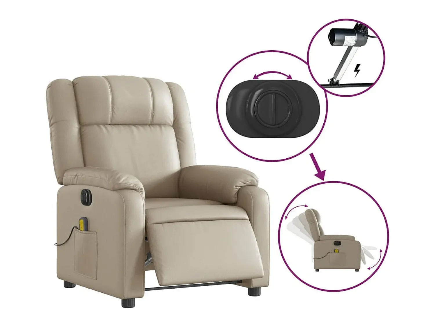 vidaxl Poltrona massagens reclinável elétrica couro artif. cappuccino^ Poltrona
