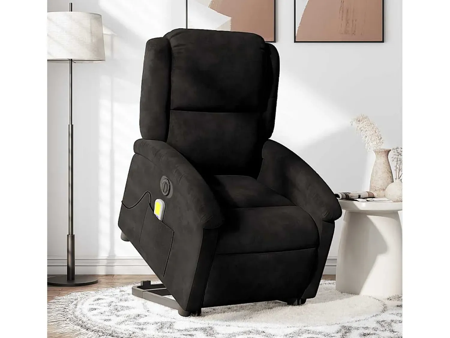 Online Poltrona massagens reclinável elevatória elétrica veludo SHL40003 Preto