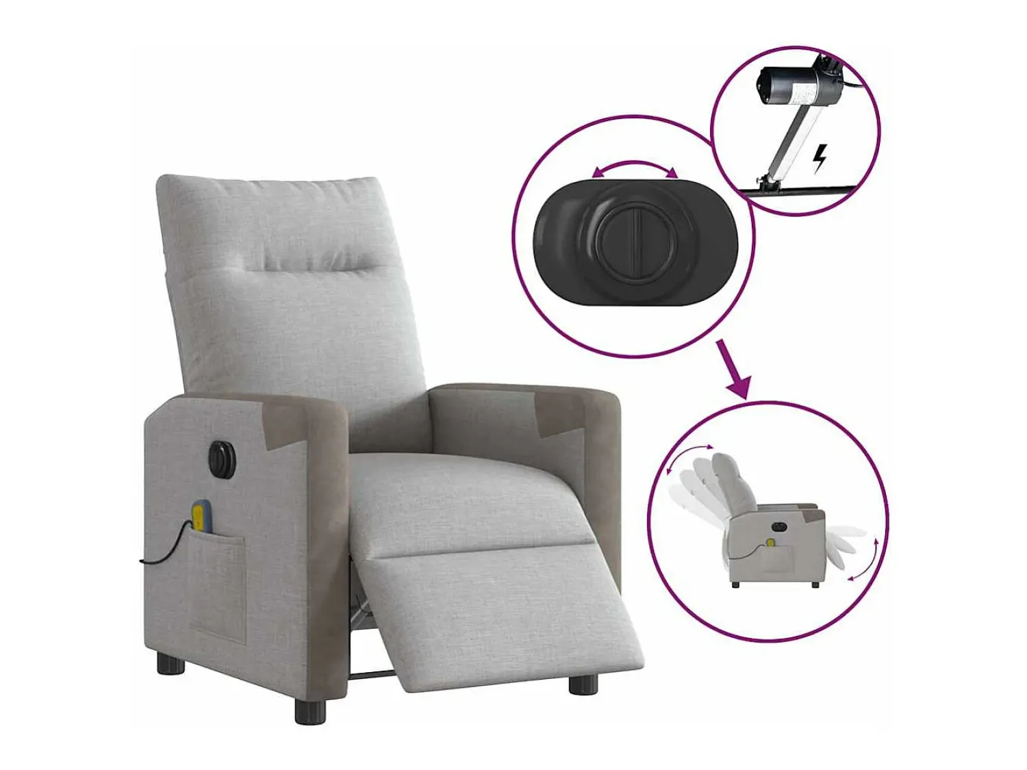 Poltrona| Poltrona massagens reclinável elétrica tecido -nublado SHL309353 Cinzento