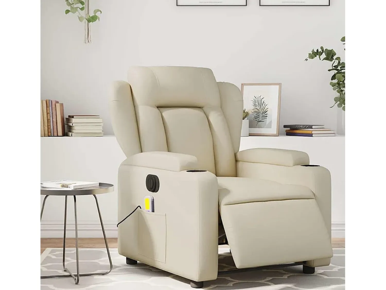 Sale Poltrona massagens reclinável elétrica couro artificial SHL809645 Creme