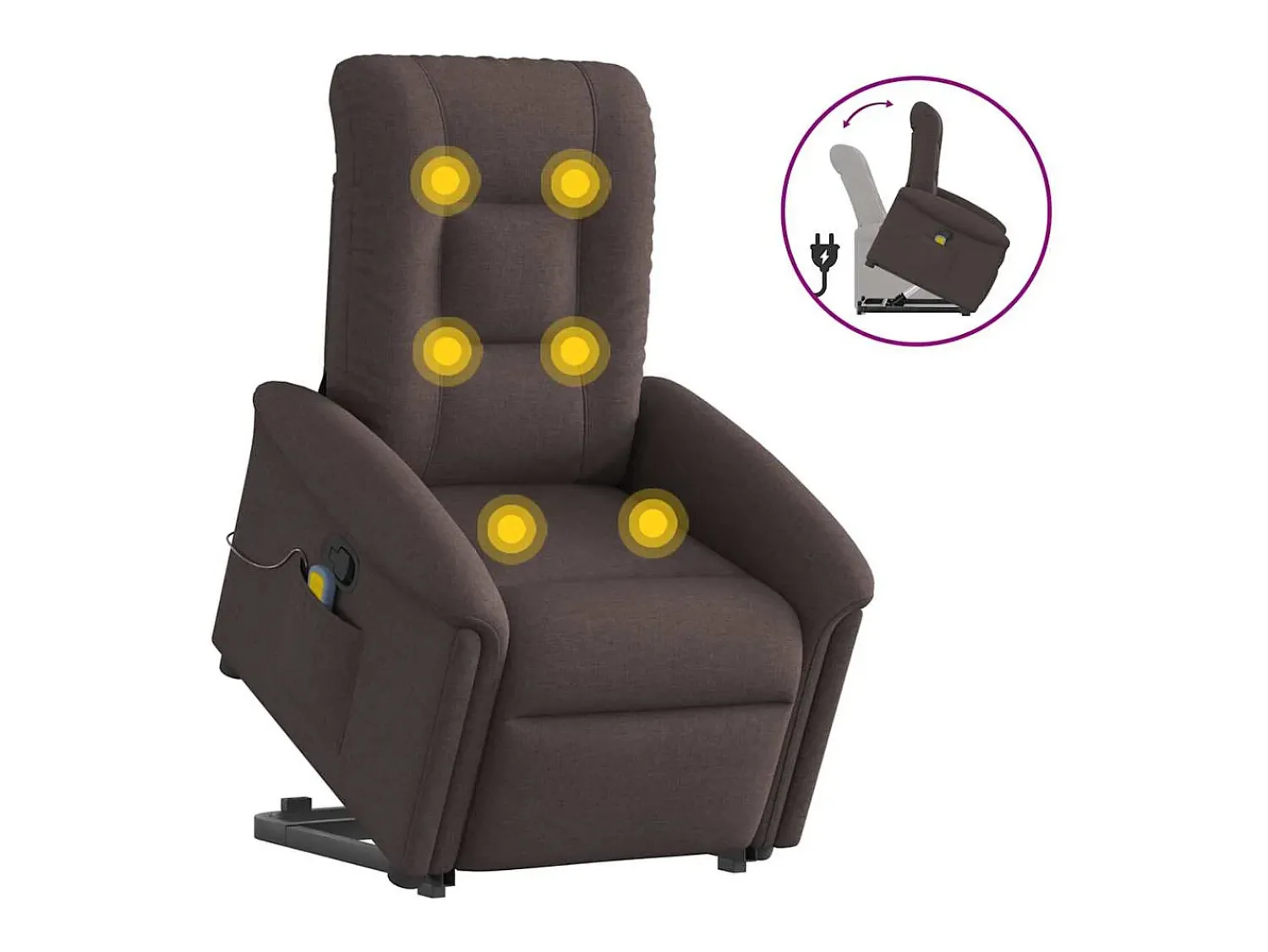 New Poltrona massagens reclinável elevatória tecido -escuro SHL12103 Castanho