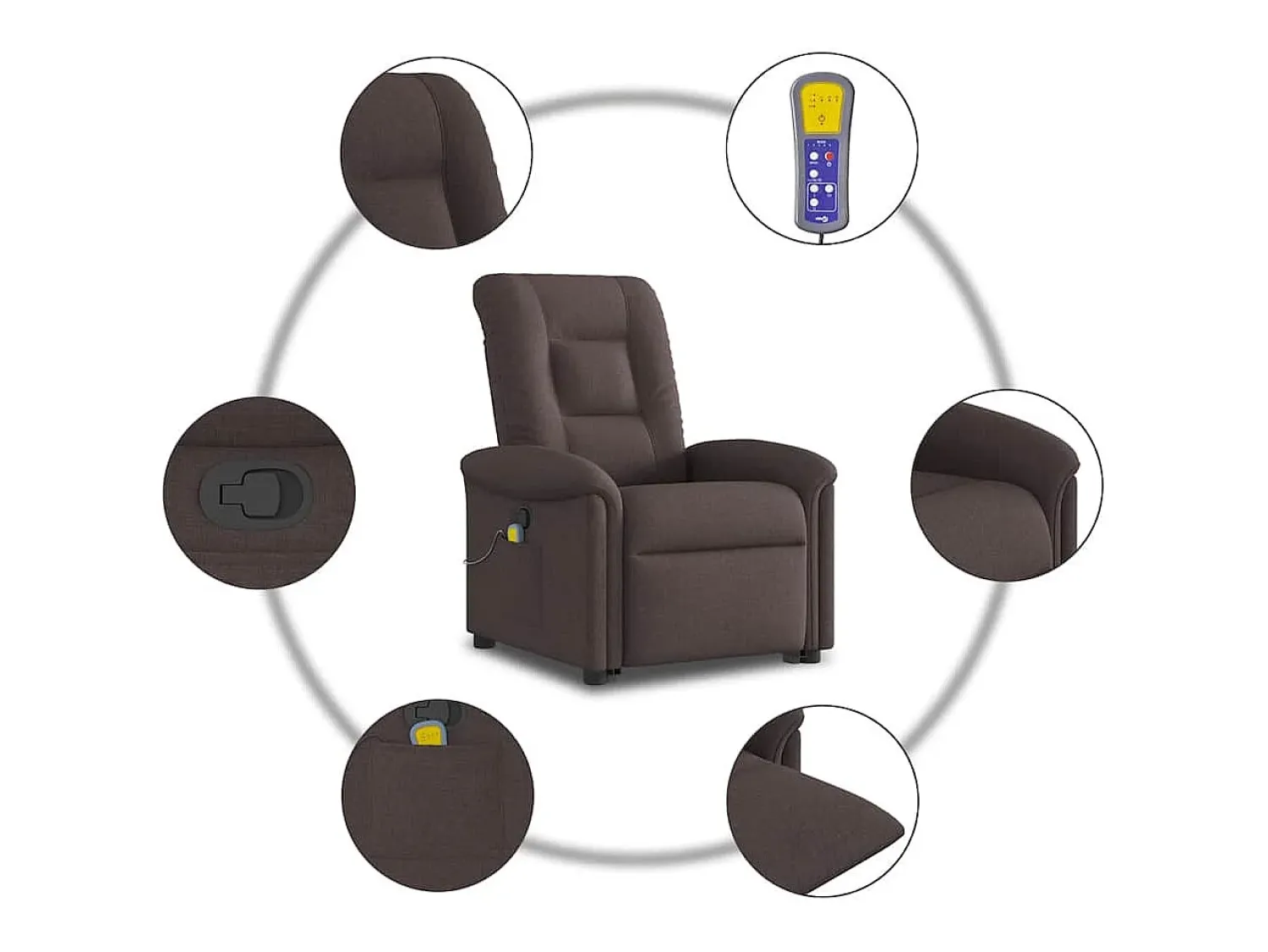 New Poltrona massagens reclinável elevatória tecido -escuro SHL12103 Castanho