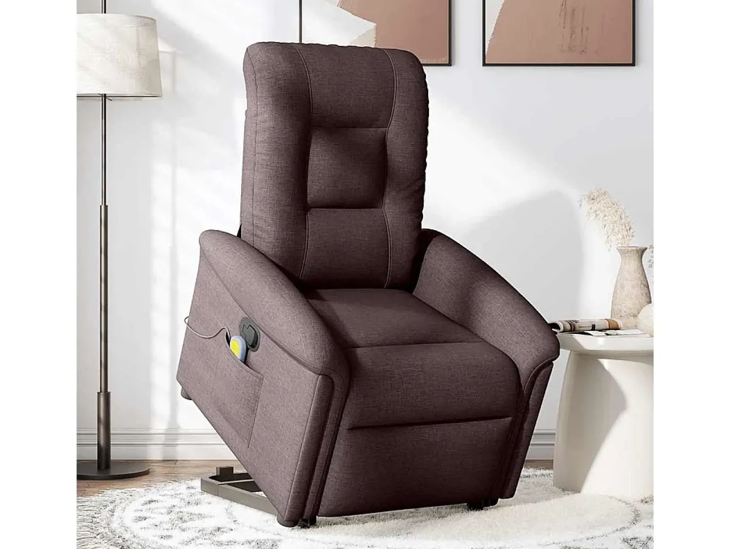 New Poltrona massagens reclinável elevatória tecido -escuro SHL12103 Castanho