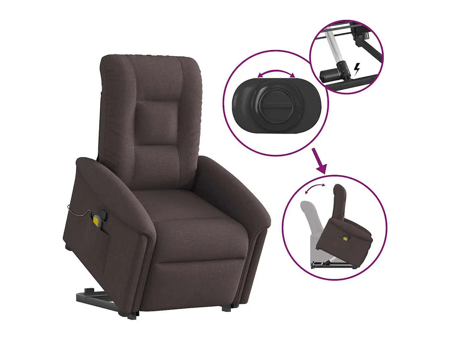 New Poltrona massagens reclinável elevatória tecido -escuro SHL12103 Castanho