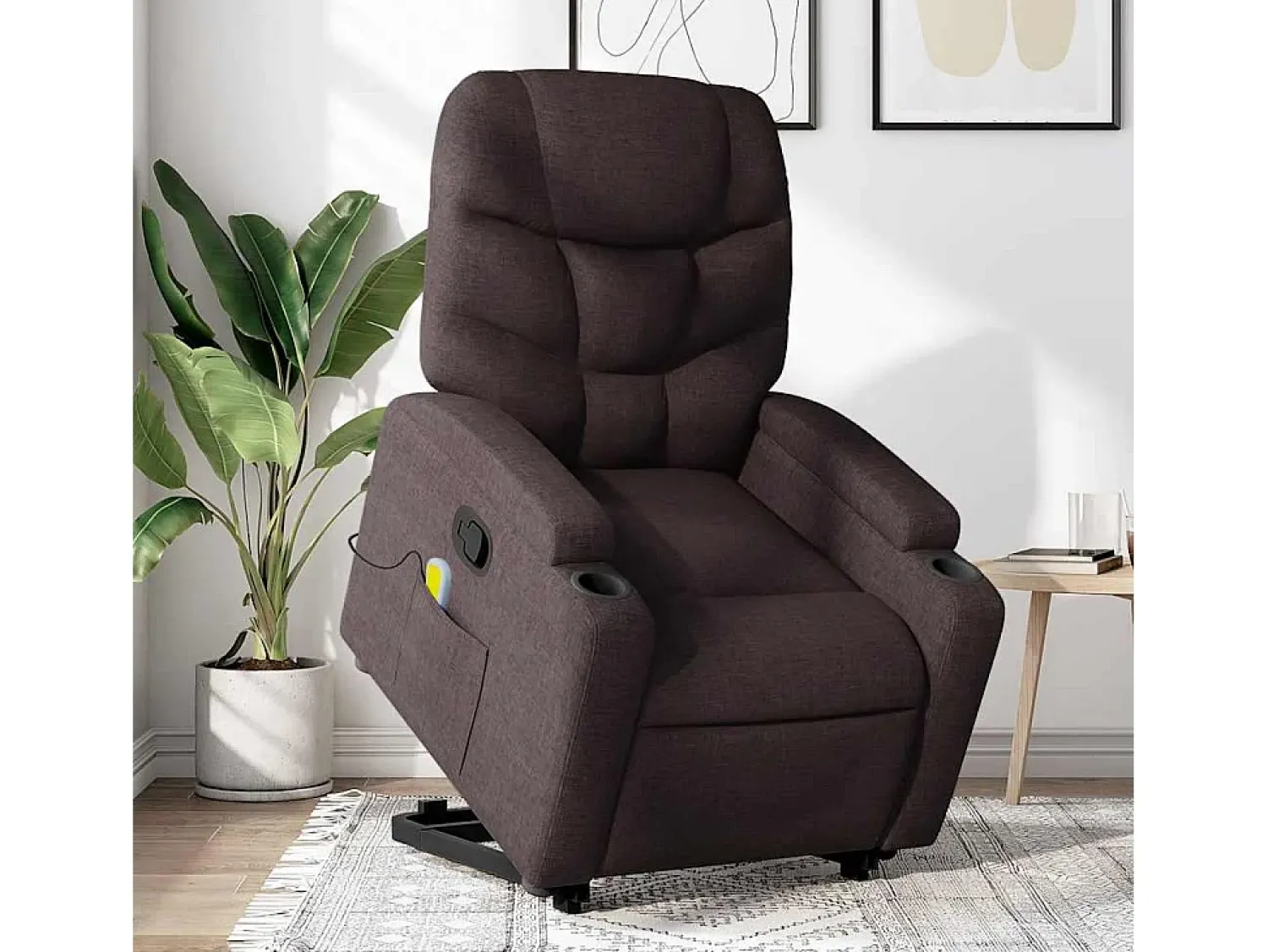 Poltrona massagens reclinável elevatória tecido -escuro SHL964721^ Poltrona